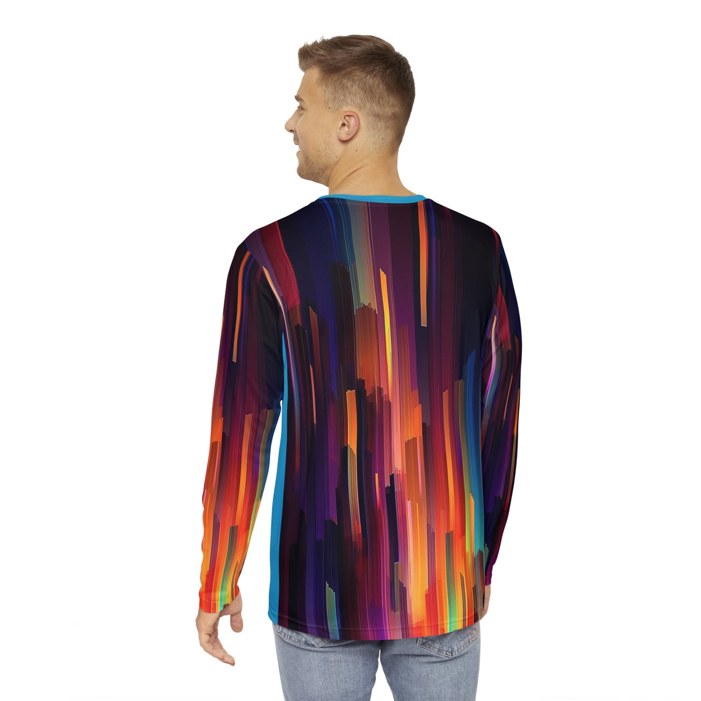 Perfect Party Guy gift. Bright and Uniquely designed Men's Long Sleeve Shirt. Sure to make you stand out in a crowd. Sweet pixel drift art.