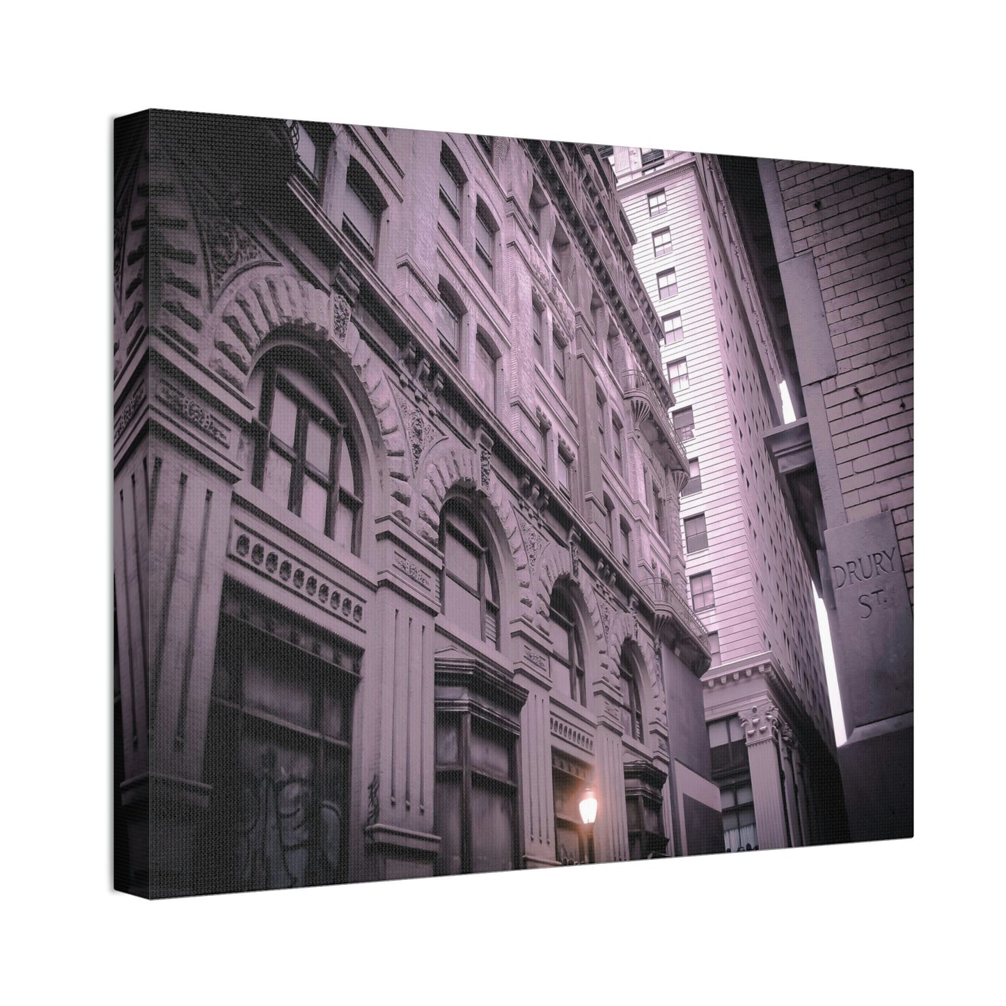 Lilac Universe of Drury Street. Slightly altered photograph of a Philadelphia street. Hints of purple and orange with a tilted perspective.