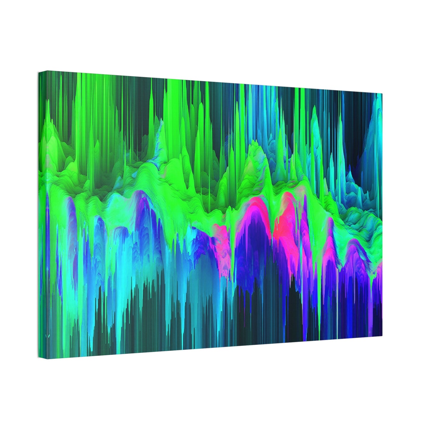 Unique College Dorm, Home or Apartment Wall Art | Green, Teal, Purple, and Pink Neon Pixel Drift Art. Ai generated.