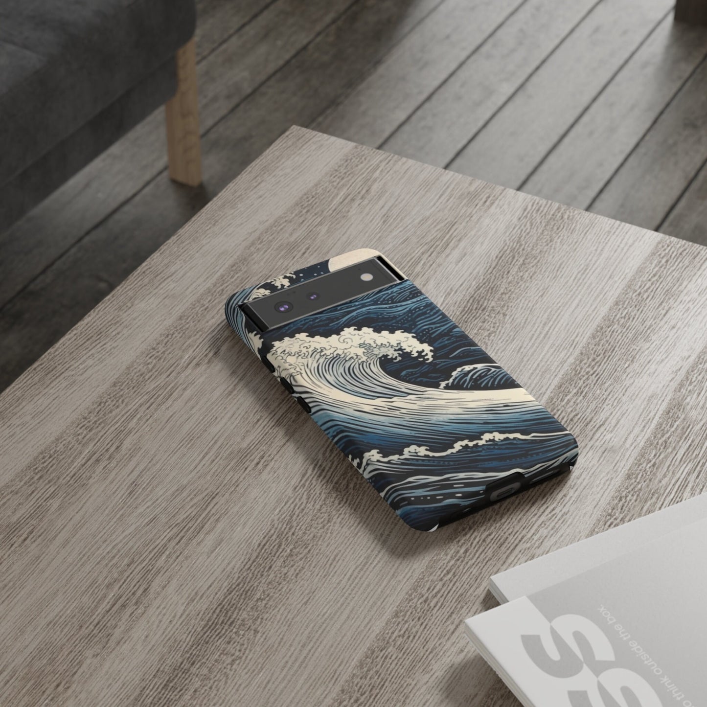 Blue wave Etching Print. Samsung and Google phone Tough Case | Ai Art