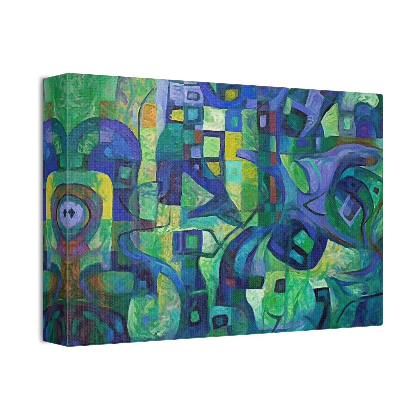 The Octopus Ai Generated Abstract Painting Style Wall Art. Brightly colored piece. Will brighten up any dull room. Green and purple dominate