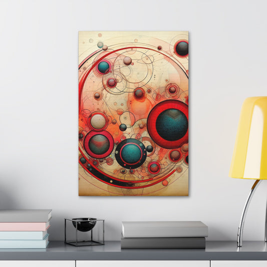 Unique wall art for college apartments or new homes | Abstract Red and Blue Circles on Weathered Canvas in the Style of Wassily Kandinsky