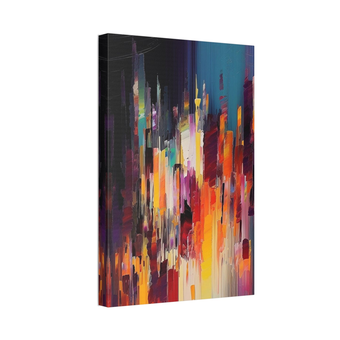 Rainbow Pixel Drip Abstract Painting Print.  Ai digital oil painting print meant to resemble a cross between abstract style and pixel art.