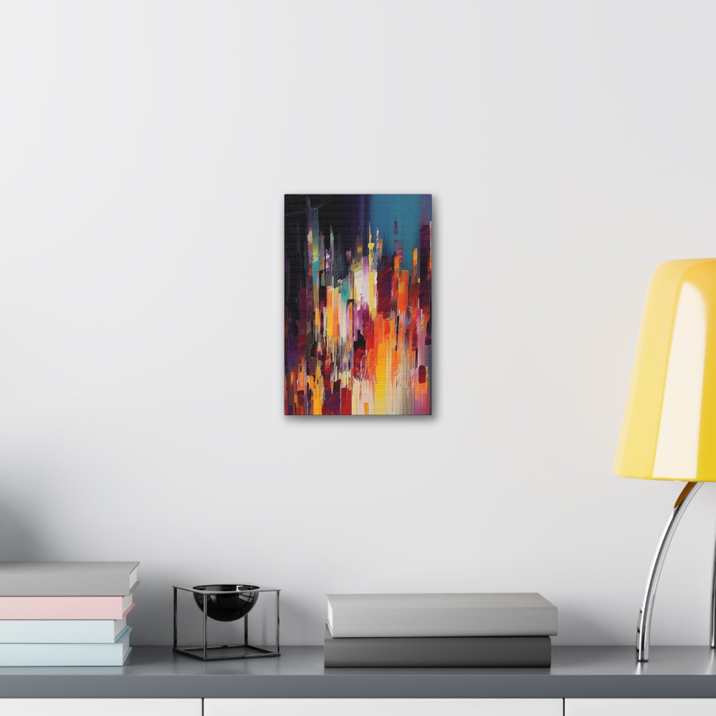 Rainbow Pixel Drip Abstract Painting Print.  Ai digital oil painting print meant to resemble a cross between abstract style and pixel art.