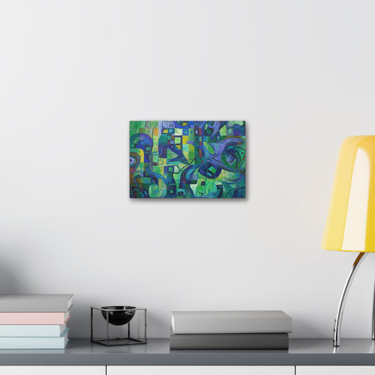 The Octopus Ai Generated Abstract Painting Style Wall Art. Brightly colored piece. Will brighten up any dull room. Green and purple dominate