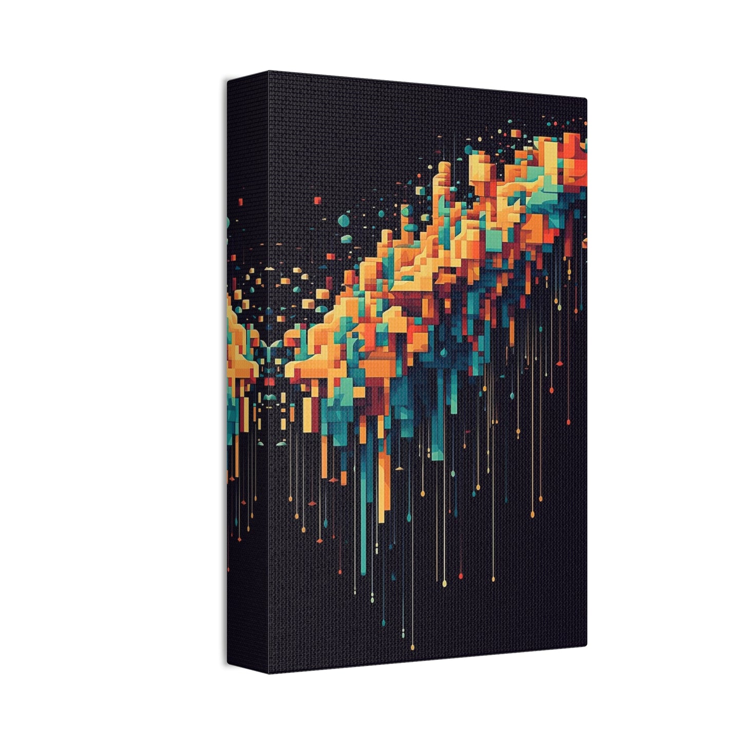 Pixel Drip: AI generated art crossing pixel art mixed with paint pouring techniques. Multicolored wall art.