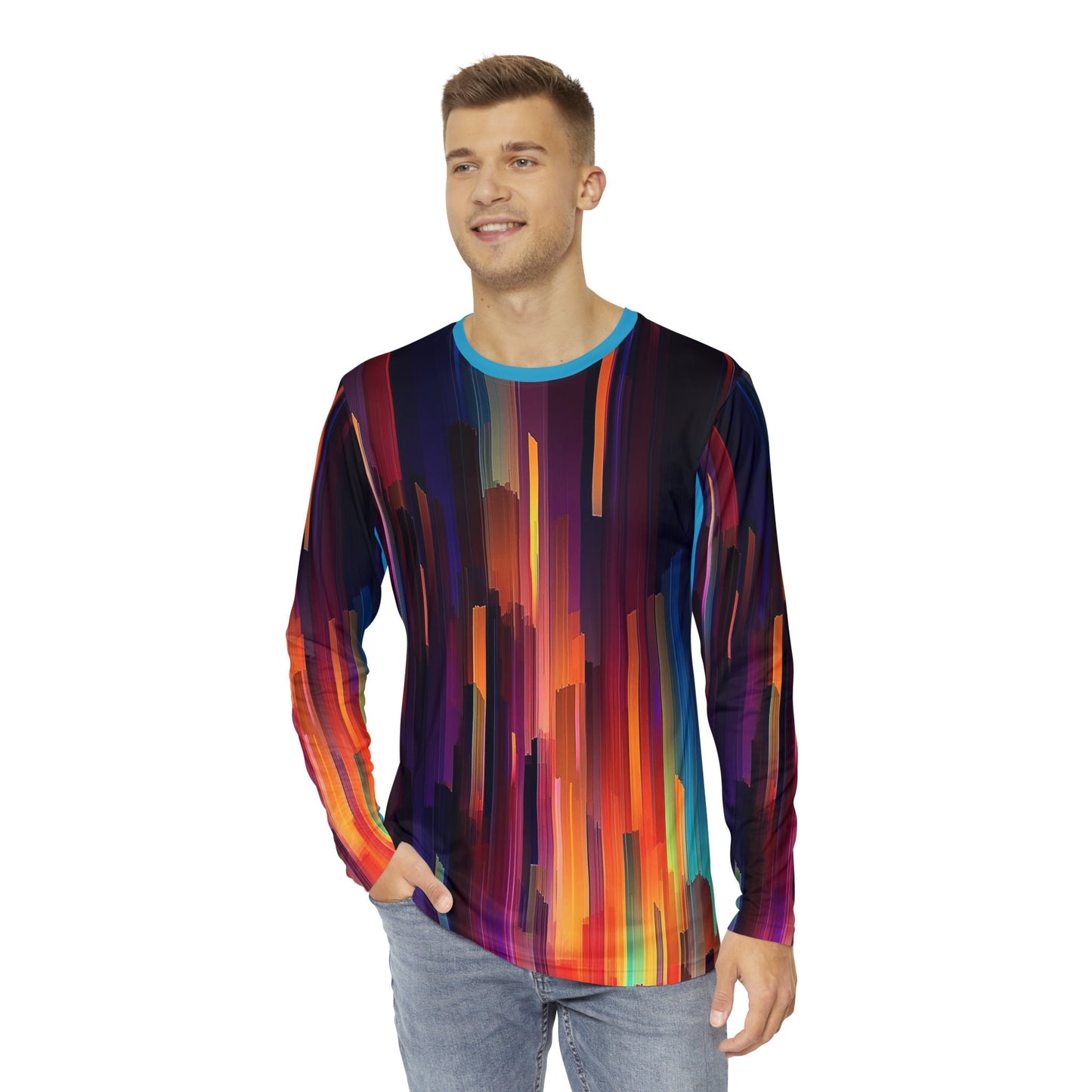 Perfect Party Guy gift. Bright and Uniquely designed Men's Long Sleeve Shirt. Sure to make you stand out in a crowd. Sweet pixel drift art.