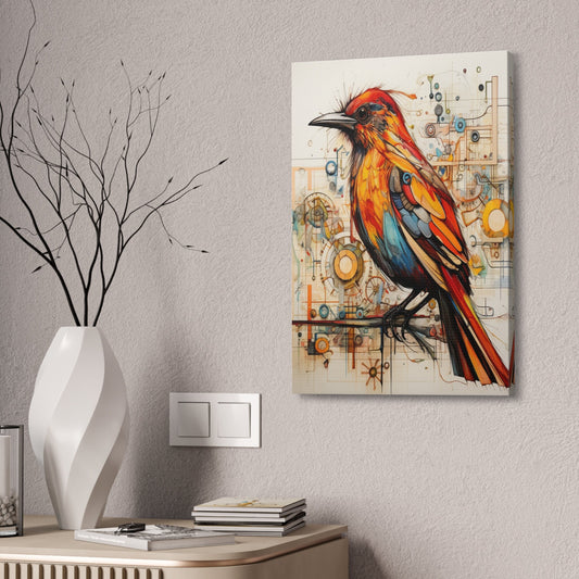 Unique College Dorm or New Apartment Wall Art | Abstract print of a Red, Orange, and Teal Bird. Ai generated digital painting.