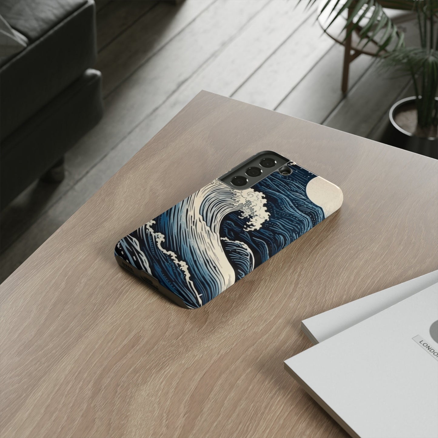 Blue wave Etching Print. Samsung and Google phone Tough Case | Ai Art