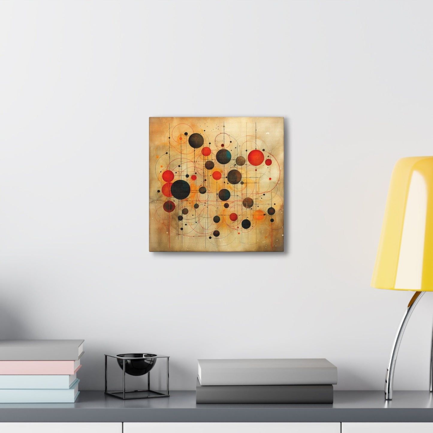 Amazing Wall Art for your Home, Apartment or Dorm Room.  Abstract Art, Circles & Worn papyrus. Modern Geometric Red and Black, Home Decor.