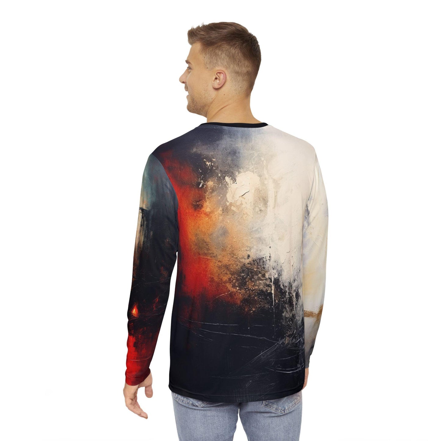Abstract Art Long Sleeve Shirt, Eerie Black Grey White Red Graphic long-sleeved Tee, Unique Design, Edgy Stylish Clothing, Hipster Fashion