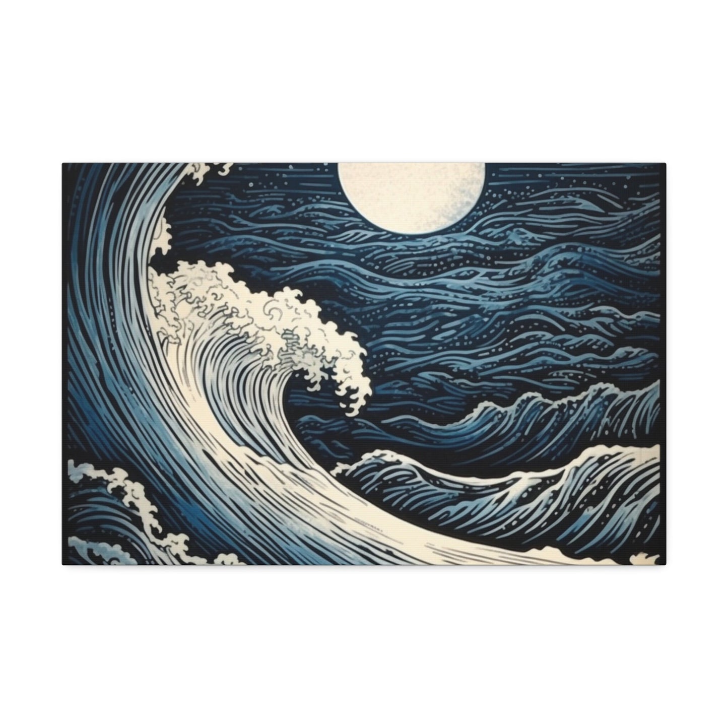 Unique wall art for college apartments or new homes | Navy Blue & White Ocean Wave Etching Print | Ai Wall Art for Personal Room or Office