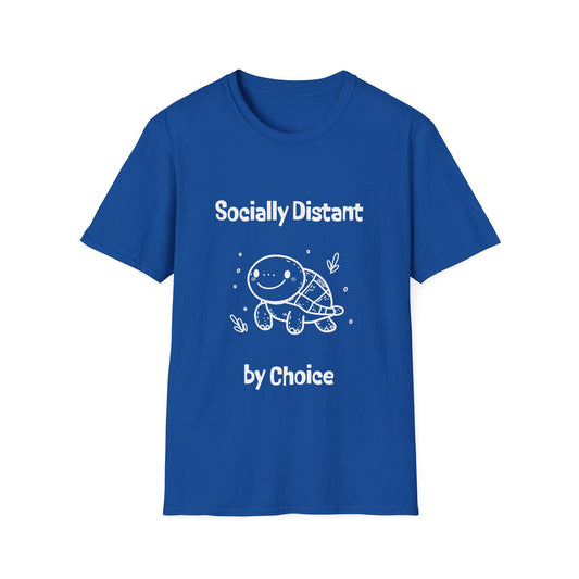 Cartoon Turtle Socially Distant By Choice T-Shirt - Funny Graphic Tee for All Ages, Unisex Top, Novelty Shirt with Cute Animal Design,