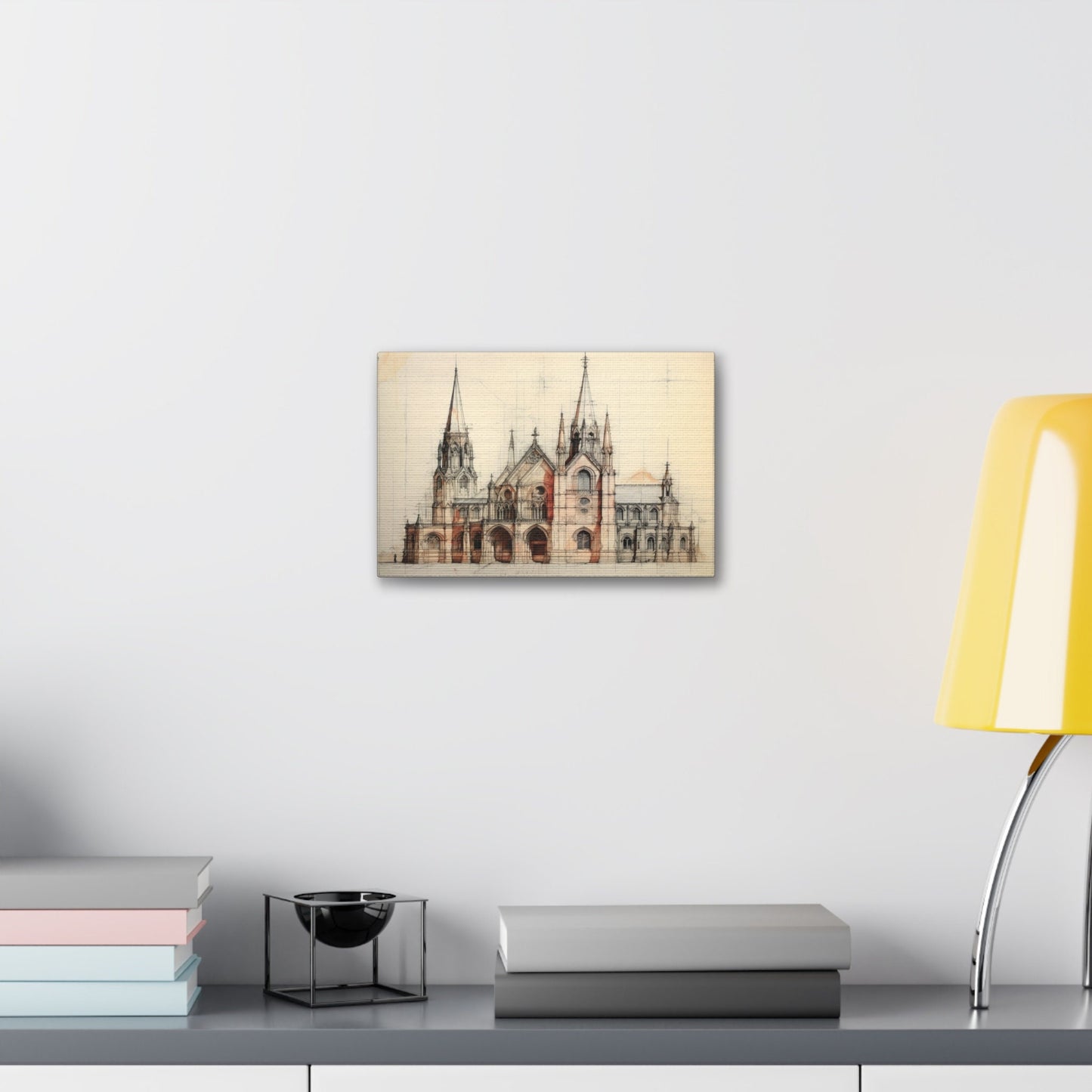 Architectural Drawing of a Church no.2 on weathered canvas | Ai Wall Art for Personal room or Office