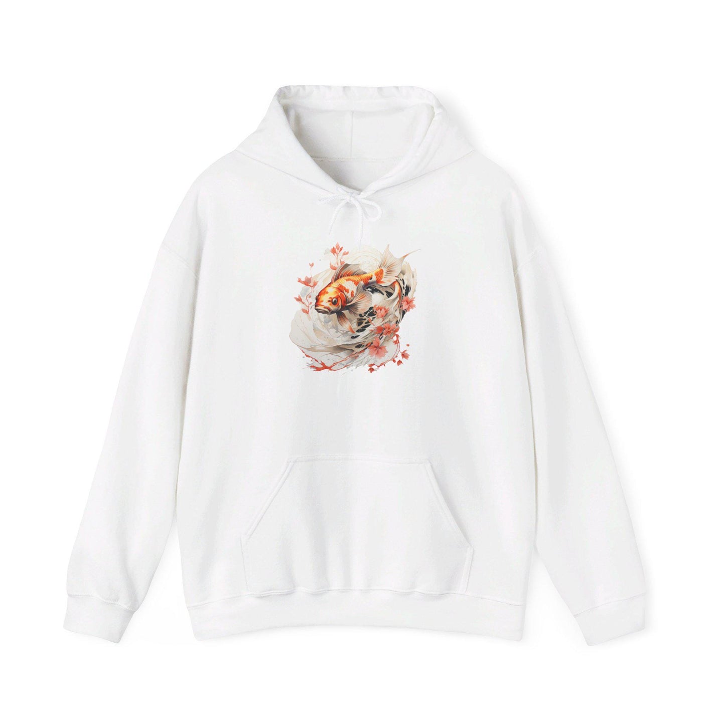 Unisex Heavy Blend™ Hooded Sweatshirt: Koi Fish Hoodie with Floral Design | Cozy Unisex Sweatshirt | Japanese Inspired Apparel