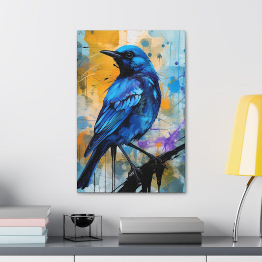 Canvas Stretched Wall Art, Blue Bird on Colorful Abstract Background, Art Print, Home Decor, Gallery Wrapped Canvas, Bird Lover Gift