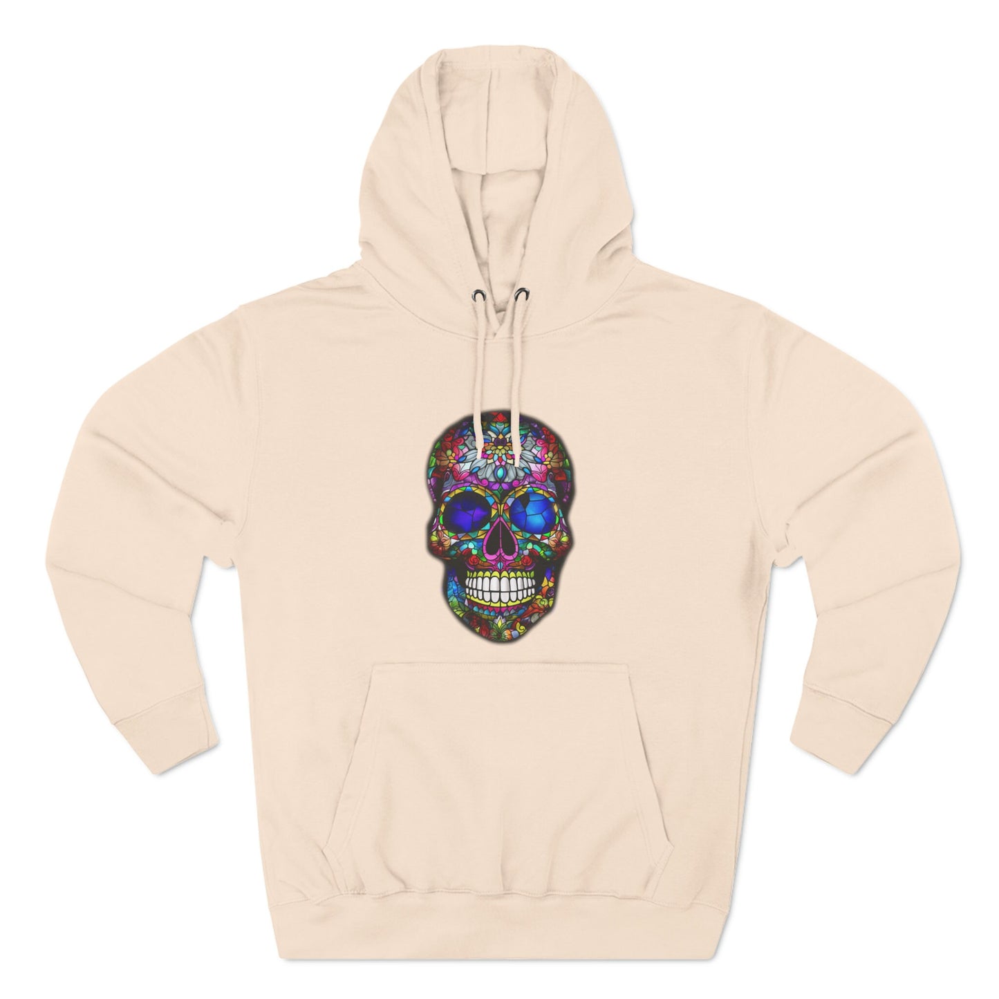 Unique Gift for the person (or yourself) who has wants to stand out in a crowd! Stained Glass Sugar Skull. Unisex Premium Pullover Hoodie.