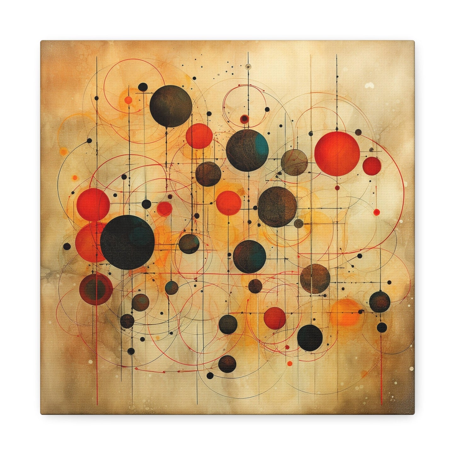 Amazing Wall Art for your Home, Apartment or Dorm Room.  Abstract Art, Circles & Worn papyrus. Modern Geometric Red and Black, Home Decor.