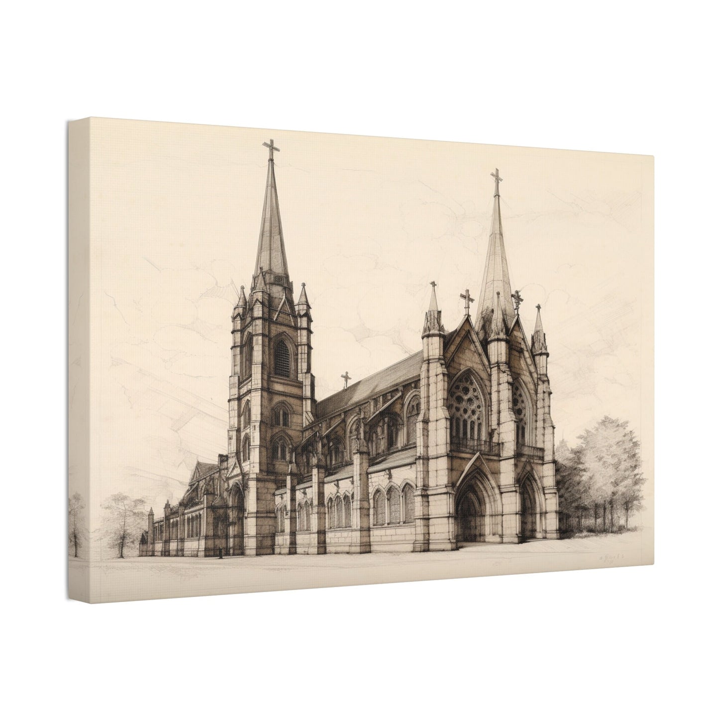 Architectural Drawing of a Church no.3 on weathered canvas | Ai Wall Art for Personal room or Office