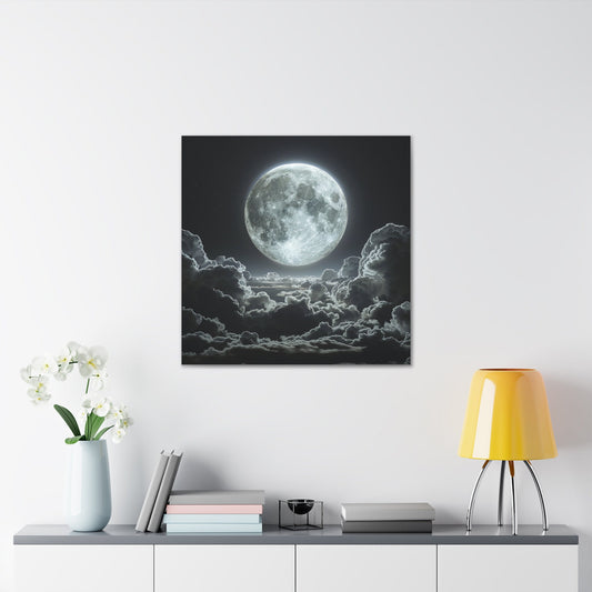 Unique Wall Art for your Home, Apartment or Dorm Room. Silver Full Moon in the Clouds Art, Home Decor.