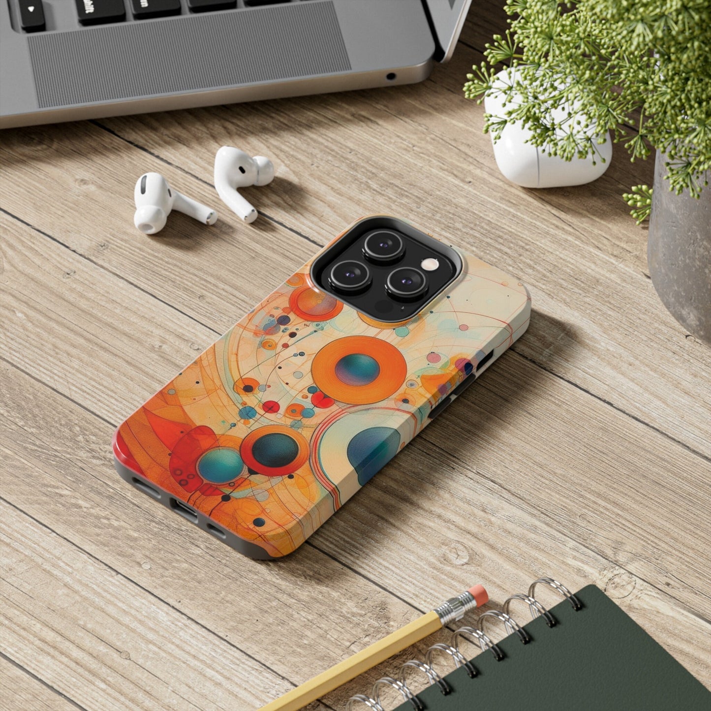 Abstract Orange, Red, and Blue Circles like Kandinsky Tough iPhone Case | Ai Art