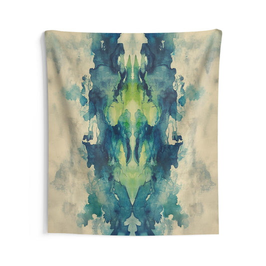 Rorschach Test Inspire Green and Blue Wall Tapestry, Art Print Tapestry, Black Background Tapestries, Home Decor, Wall Art