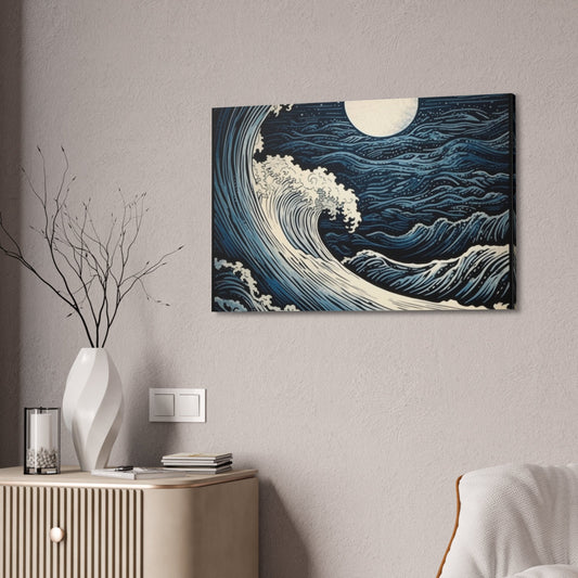 Unique wall art for college apartments or new homes | Navy Blue & White Ocean Wave Etching Print | Ai Wall Art for Personal Room or Office