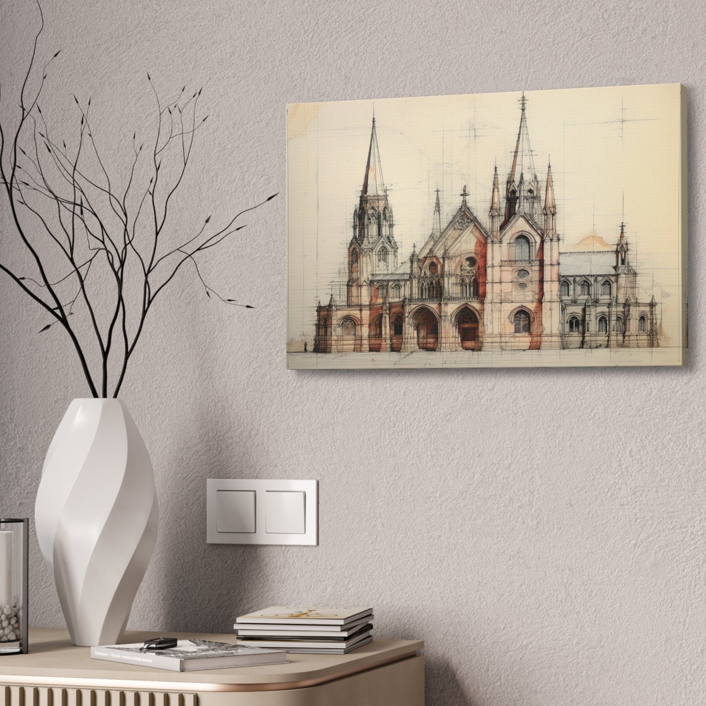 Architectural Drawing of a Church no.2 on weathered canvas | Ai Wall Art for Personal room or Office