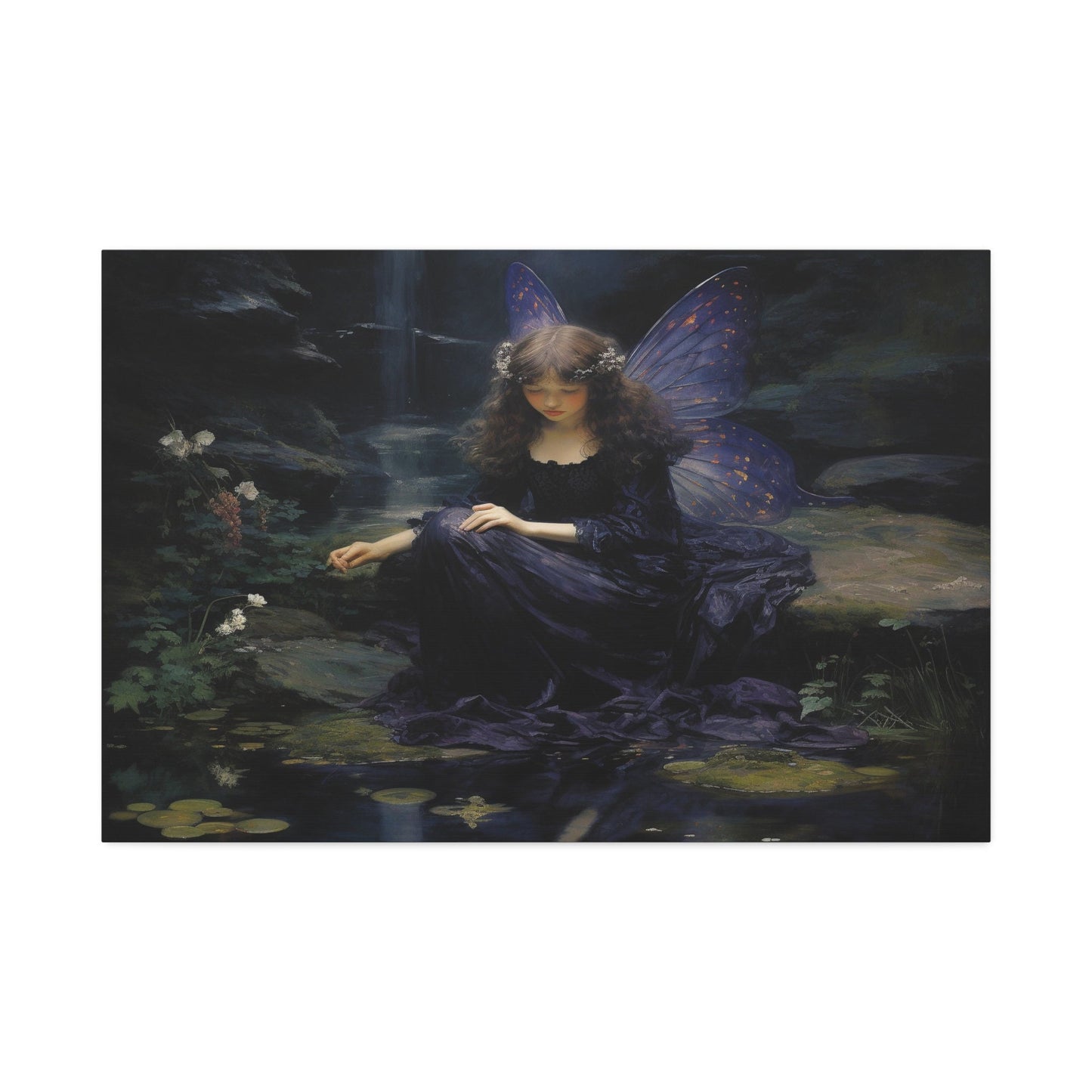 Unique wall art for college apartments and new homes | Purple Fairy Contemplation by a Forest Stream | Ai Wall Art