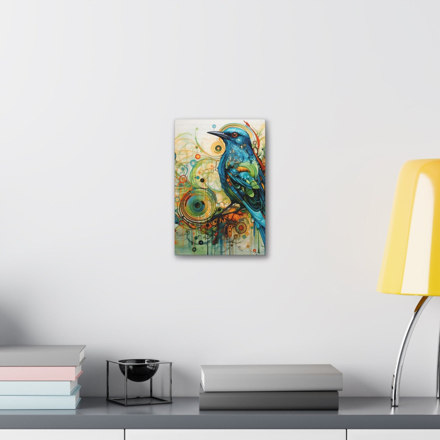 Unique College Dorm or New Apartment Wall Art | Abstract print of a Blue and Green Bird. Ai generated digital painting.