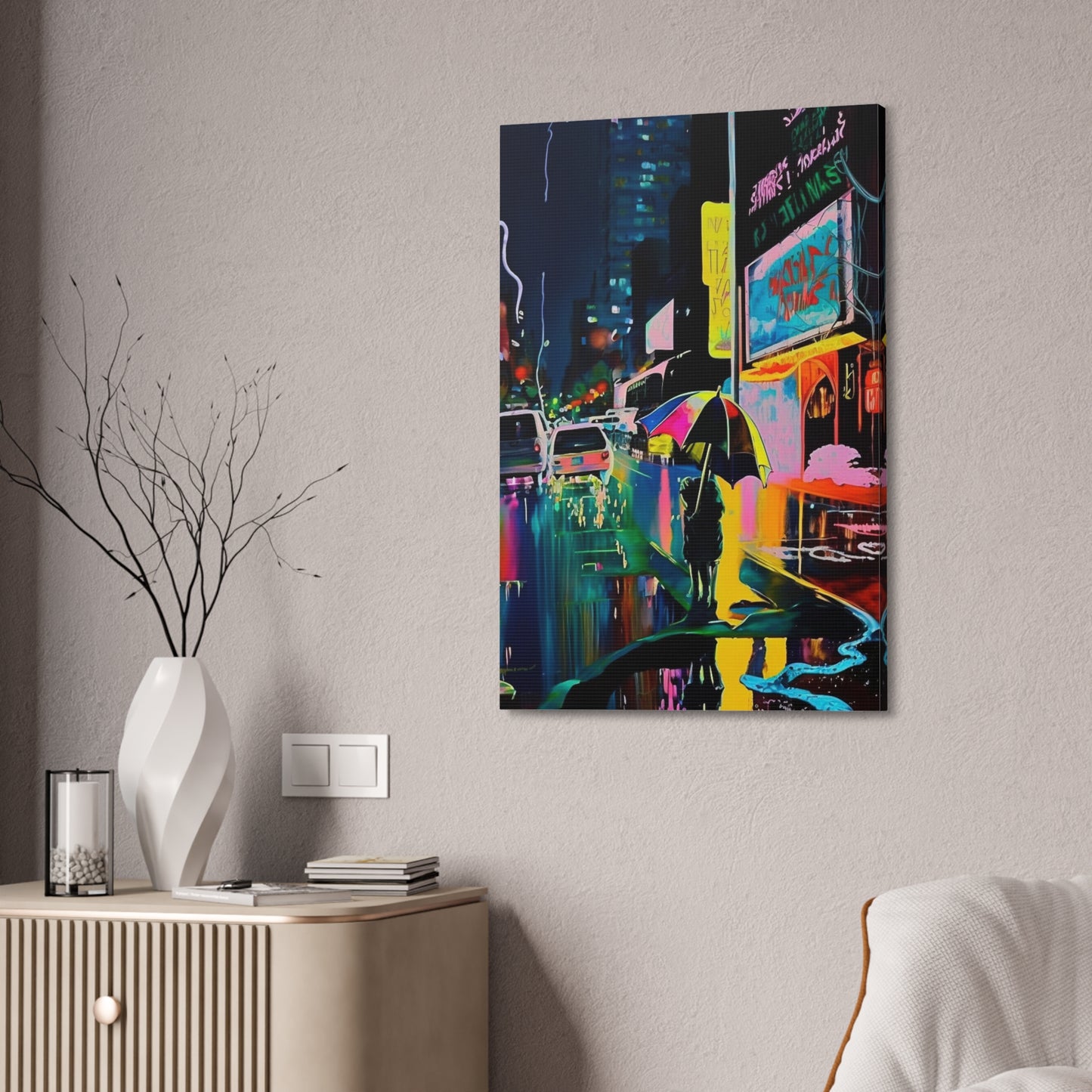 Neon Street Drips: Abstract City Scene