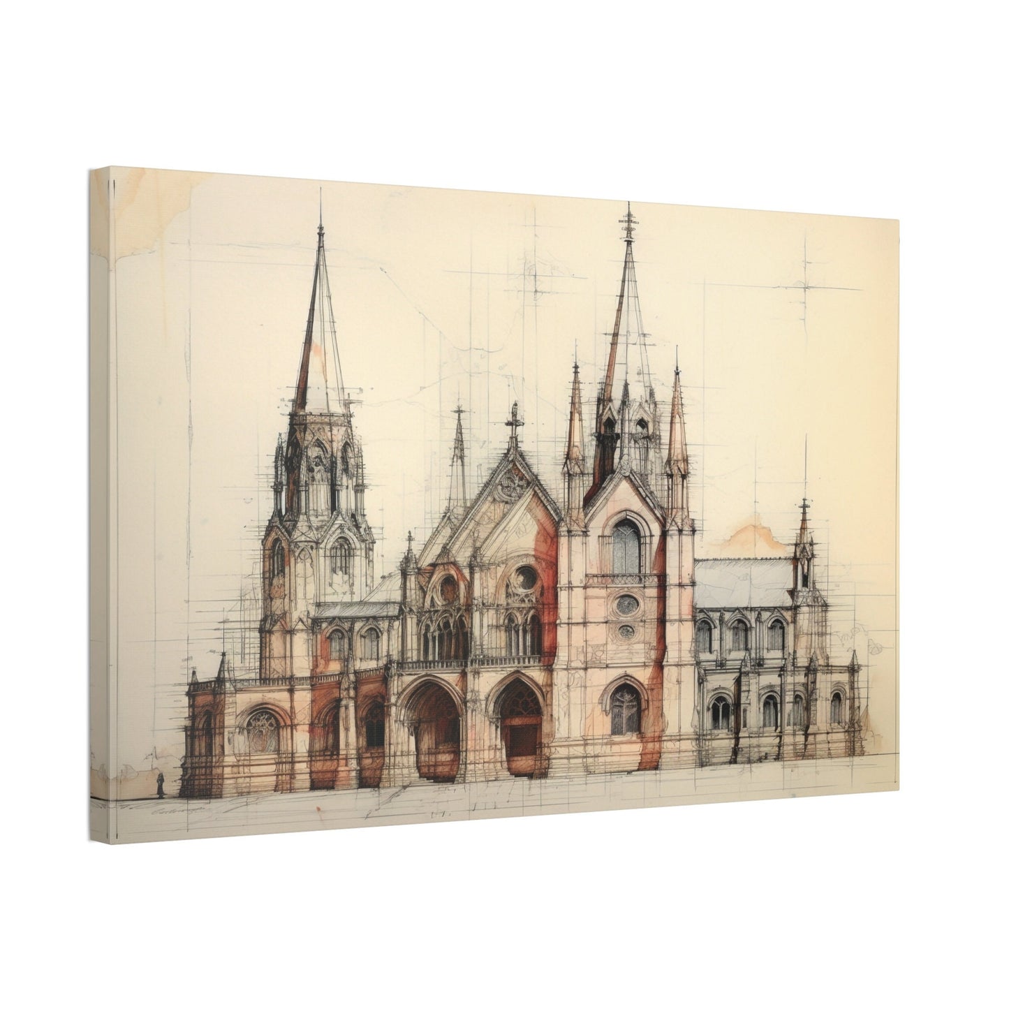 Architectural Drawing of a Church no.2 on weathered canvas | Ai Wall Art for Personal room or Office