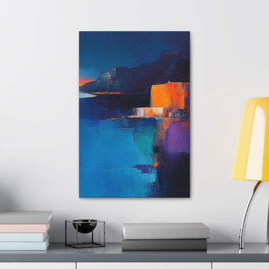 Canvas Stretched, Wall Art Print, Abstract Painting in Blue Purple Orange Colors, Home Decor Gift for Art Lovers, Office Decoration, Gallery