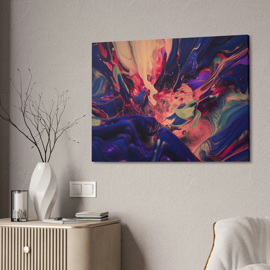Purple Paint Tsunami: Ai Wall Art Print with purple, pink, peach, gray and blue shades. Similar to acrylic pouring technique, 3D style.
