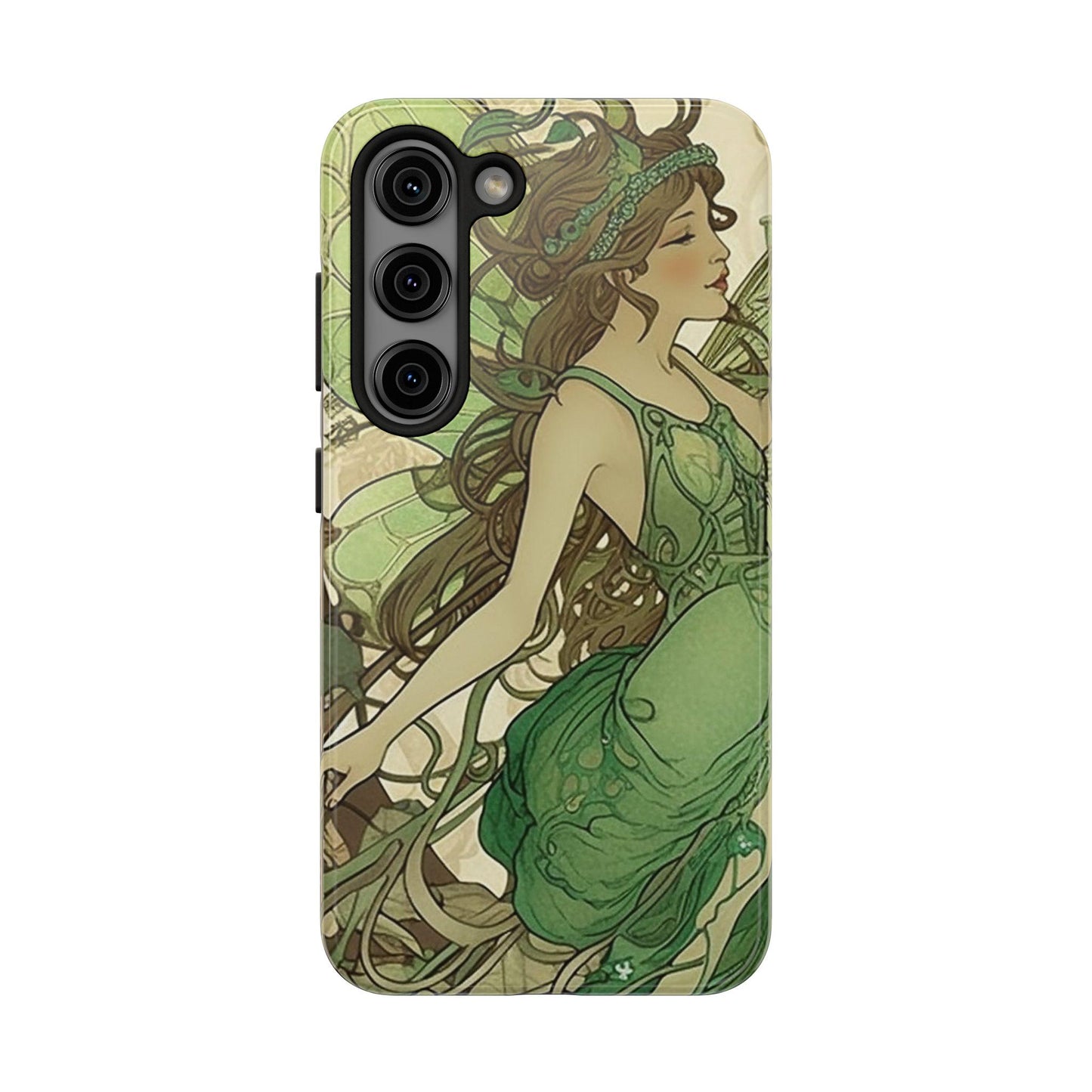Absinthe Green Fairy Art Nouveau Style: Tough Samsung Galaxy or iPhone Case. Ai Generated Art.