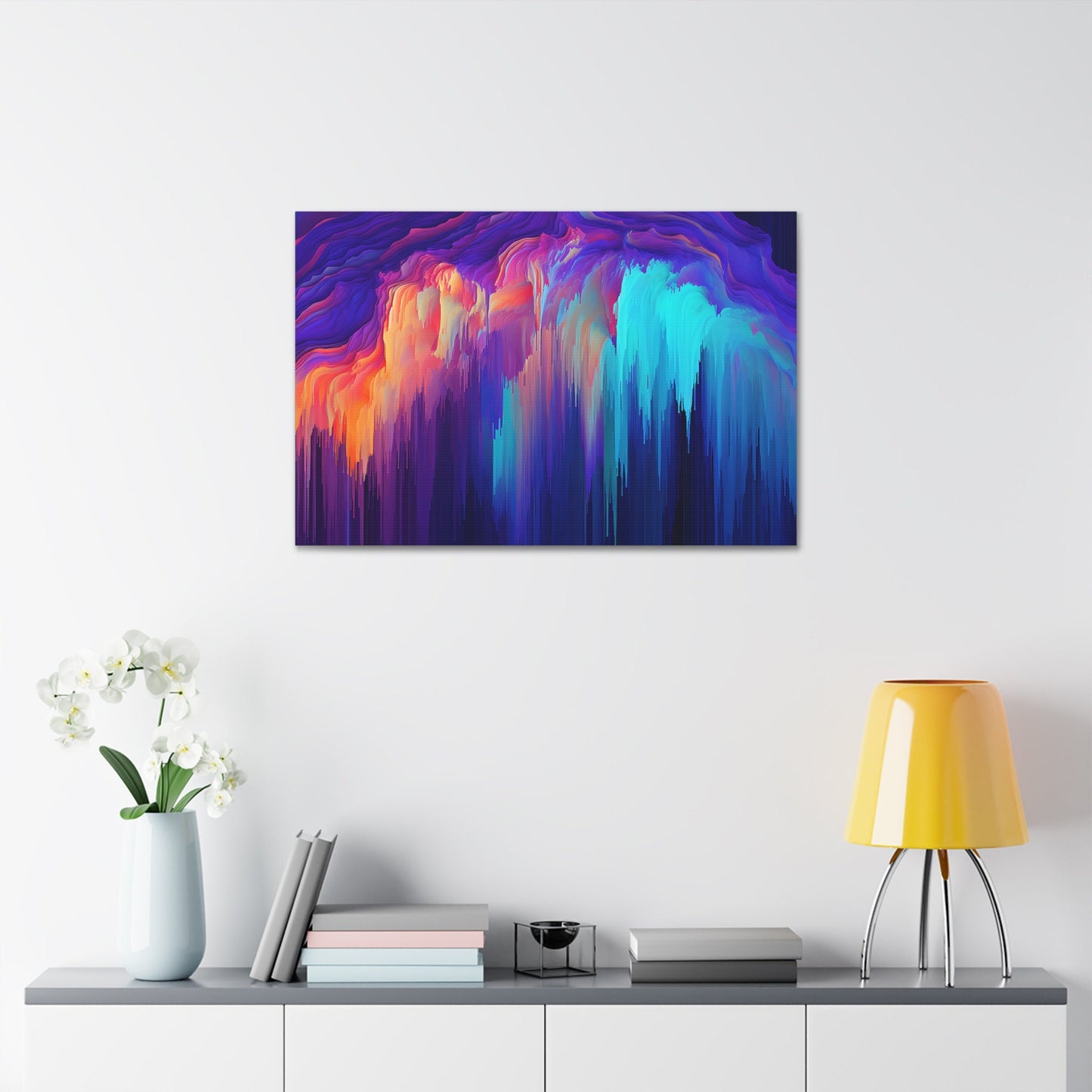 Unique College Dorm, Home or Apartment Wall Art | Teal, Purple, and Orange Pixel Drift Art. Ai generated.