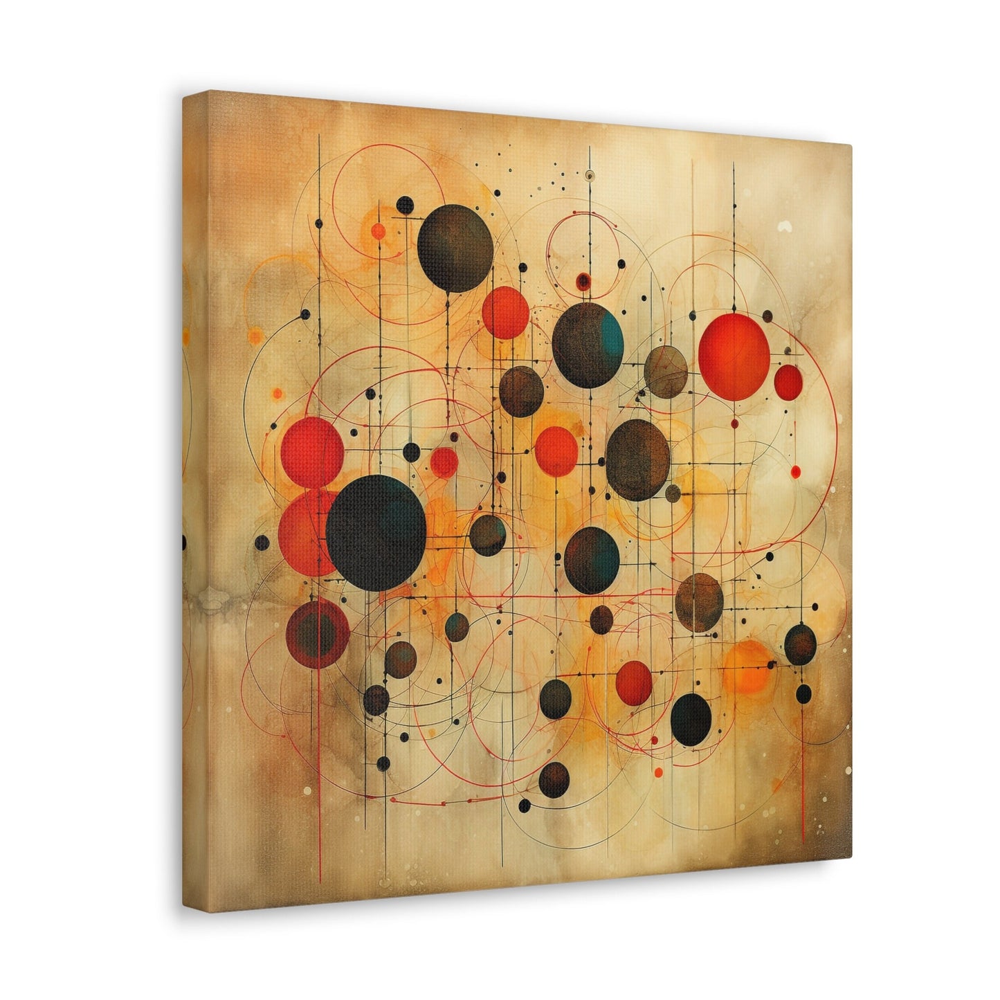 Amazing Wall Art for your Home, Apartment or Dorm Room.  Abstract Art, Circles & Worn papyrus. Modern Geometric Red and Black, Home Decor.