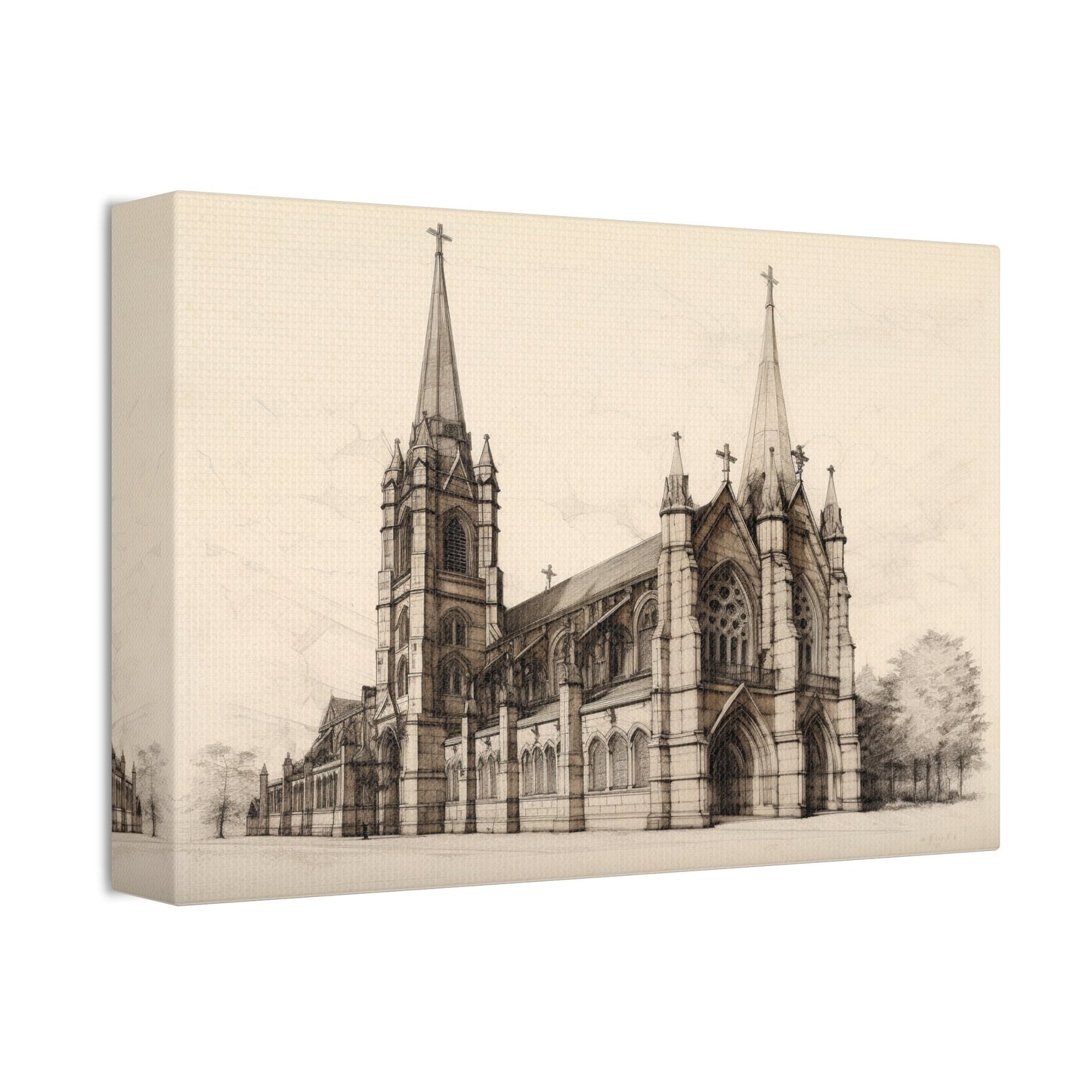 Architectural Drawing of a Church no.3 on weathered canvas | Ai Wall Art for Personal room or Office