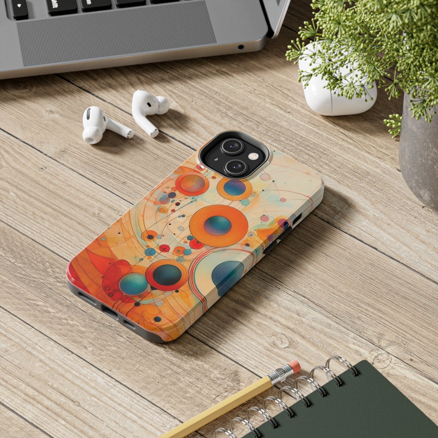 Abstract Orange, Red, and Blue Circles like Kandinsky Tough iPhone Case | Ai Art