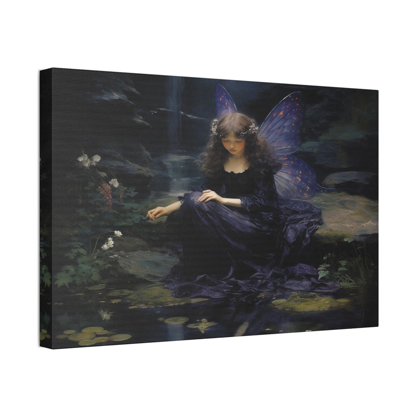 Unique wall art for college apartments and new homes | Purple Fairy Contemplation by a Forest Stream | Ai Wall Art