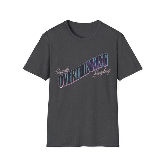 Vintage Sunset Overthinking Unisex Softstyle T-Shirt, Postcard Design, Retro Tee Shirt, Summer Beach Apparel, Gift for Thinkers, Funny