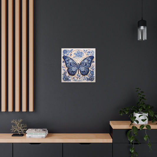 Unique Wall Art for your Home, Apartment or Dorm Room. Butterfly and in the style of Qinghua pottery. Blue, Orange & white. Awesome 4 U.