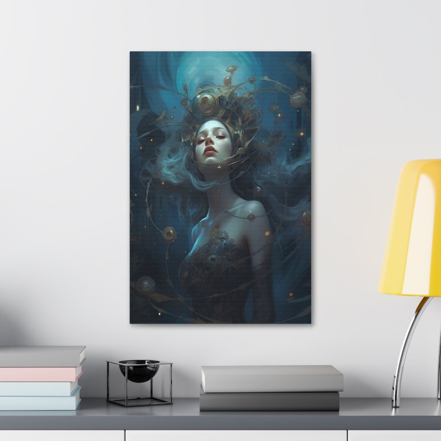 Unique College Dorm or New Apartment Wall Art | Dreamy picture of a girl who is one with the universe. Ai generated digital painting.