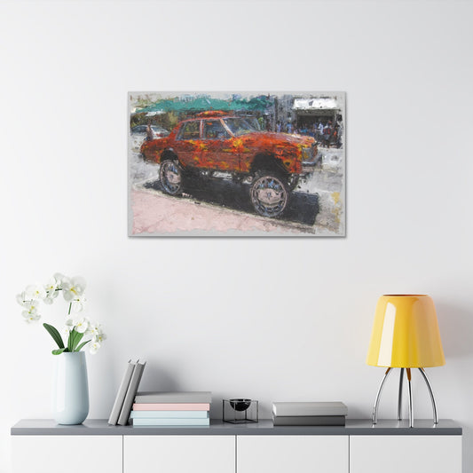 Unique College Dorm or New Apartment Wall Art | Oil Painted Car with Huge Rims. Ai generated.