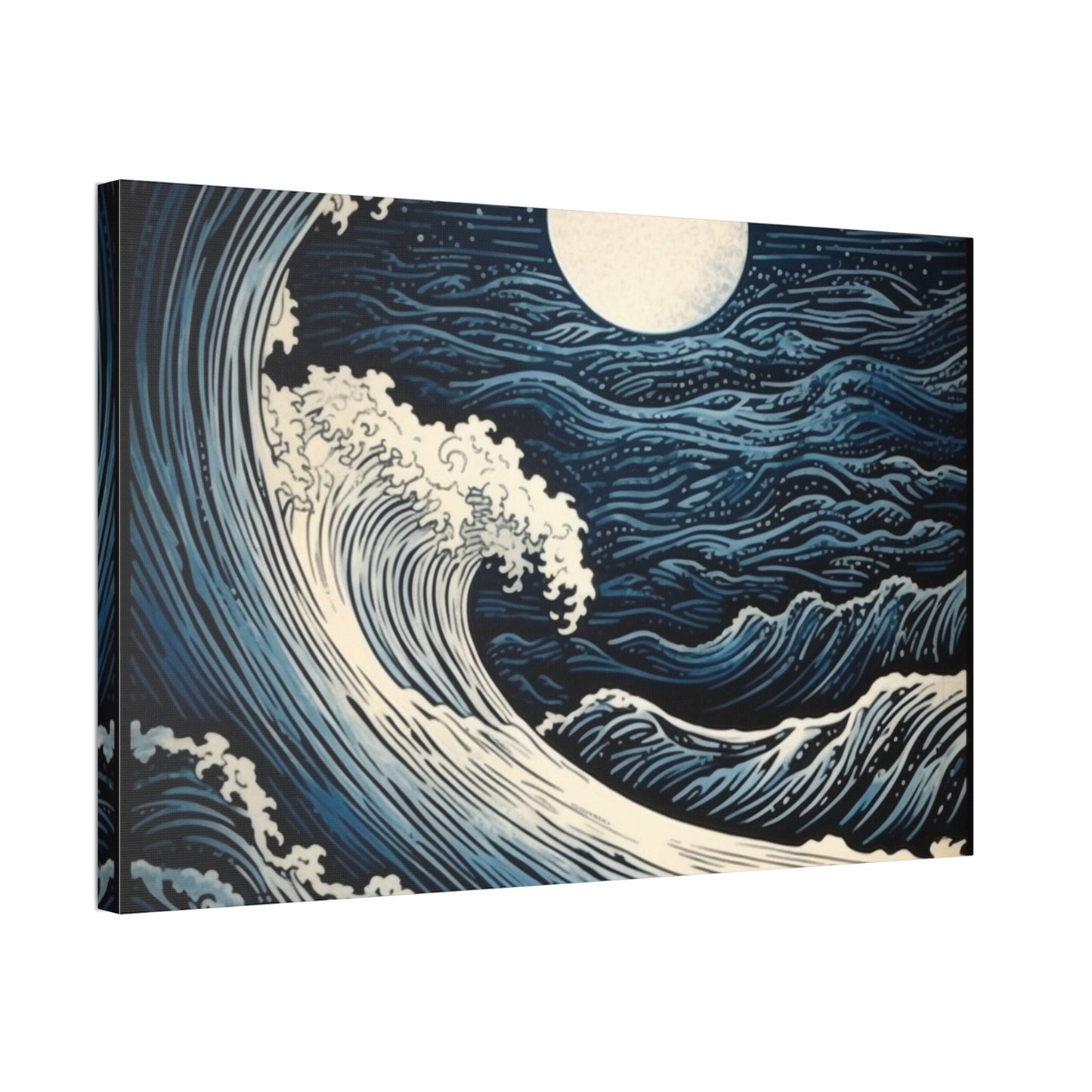 Unique wall art for college apartments or new homes | Navy Blue & White Ocean Wave Etching Print | Ai Wall Art for Personal Room or Office