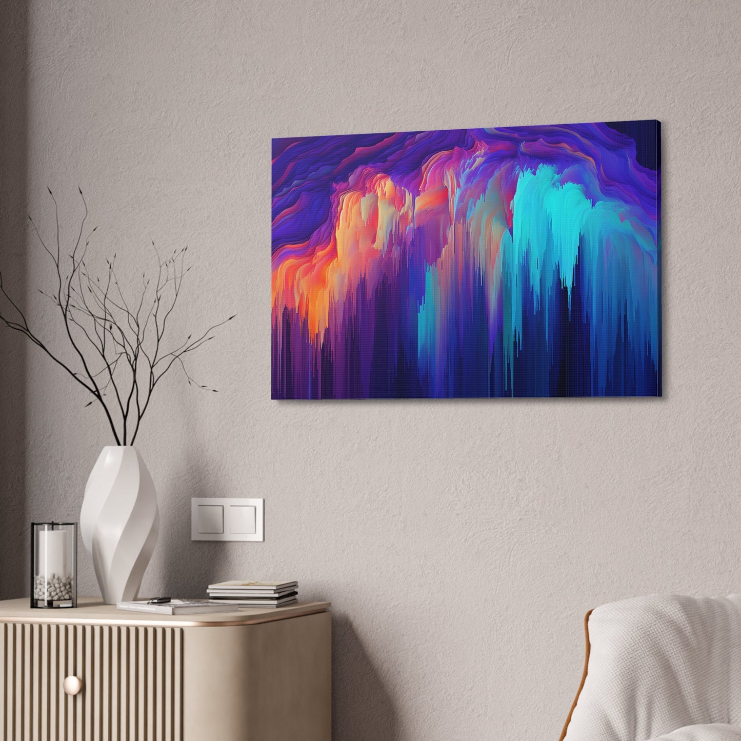 Unique College Dorm, Home or Apartment Wall Art | Teal, Purple, and Orange Pixel Drift Art. Ai generated.