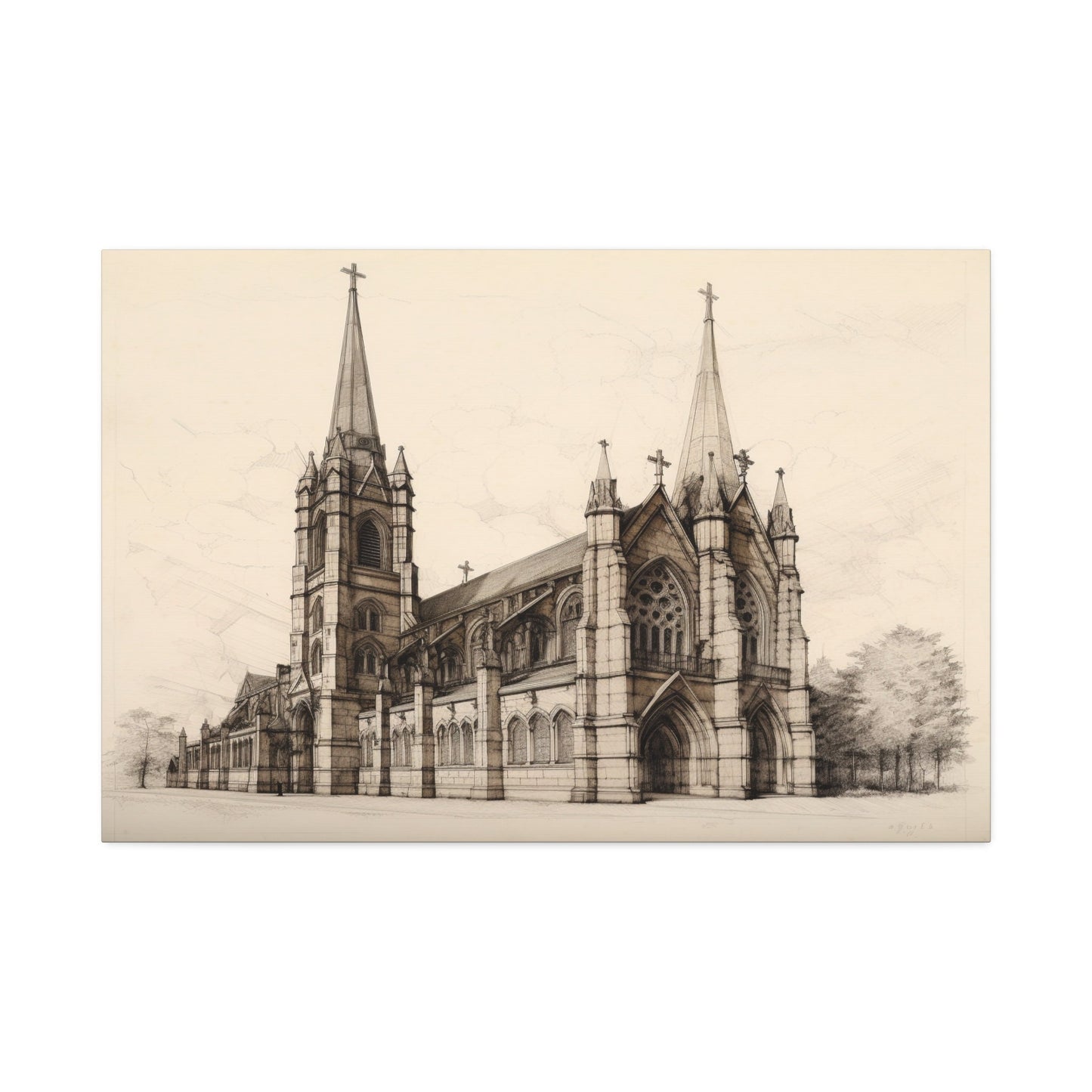 Architectural Drawing of a Church no.3 on weathered canvas | Ai Wall Art for Personal room or Office