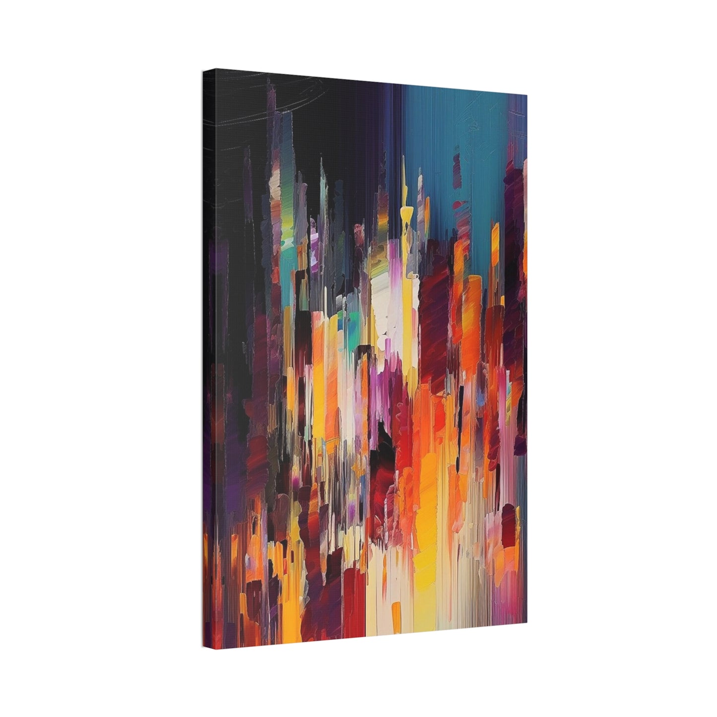 Rainbow Pixel Drip Abstract Painting Print.  Ai digital oil painting print meant to resemble a cross between abstract style and pixel art.