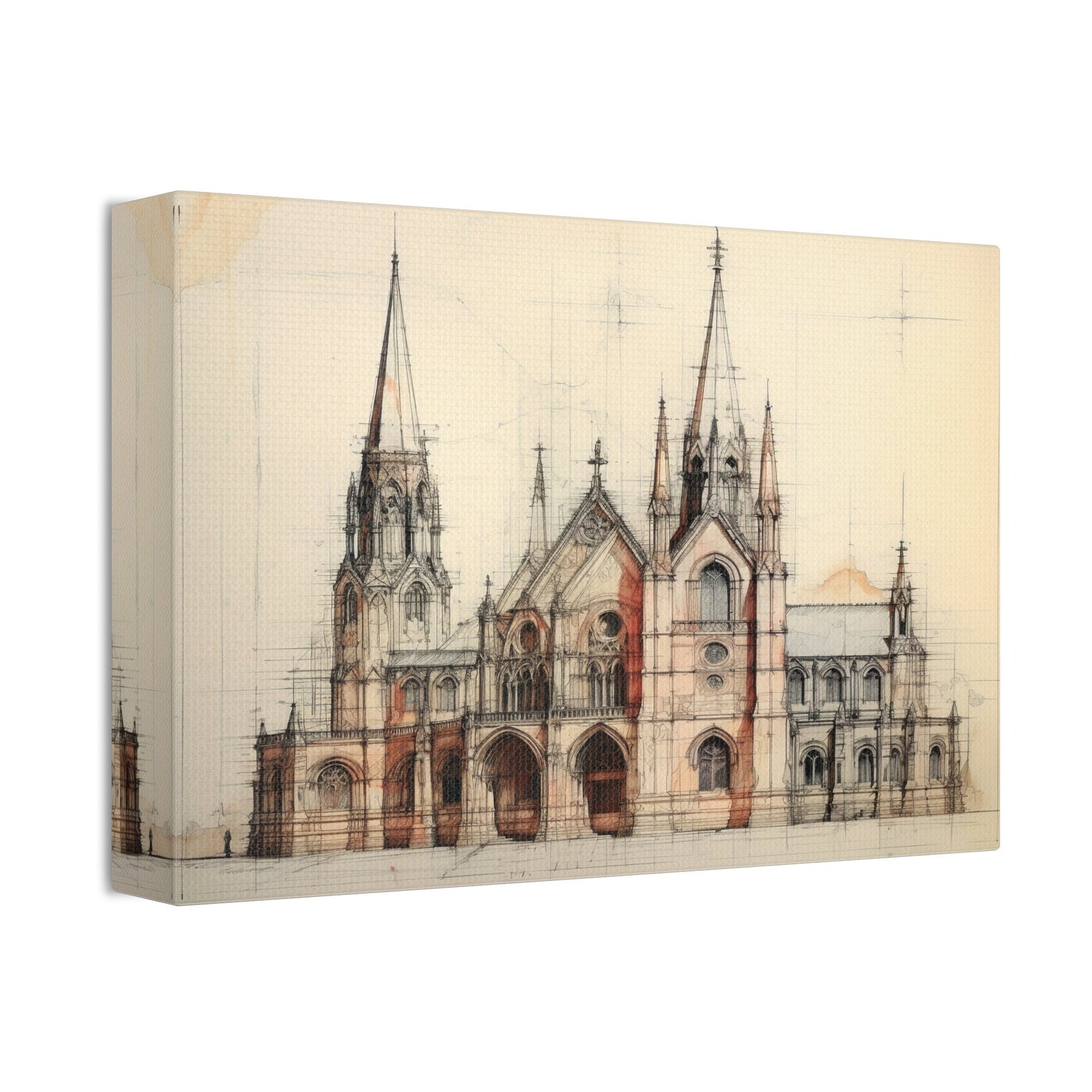 Architectural Drawing of a Church no.2 on weathered canvas | Ai Wall Art for Personal room or Office