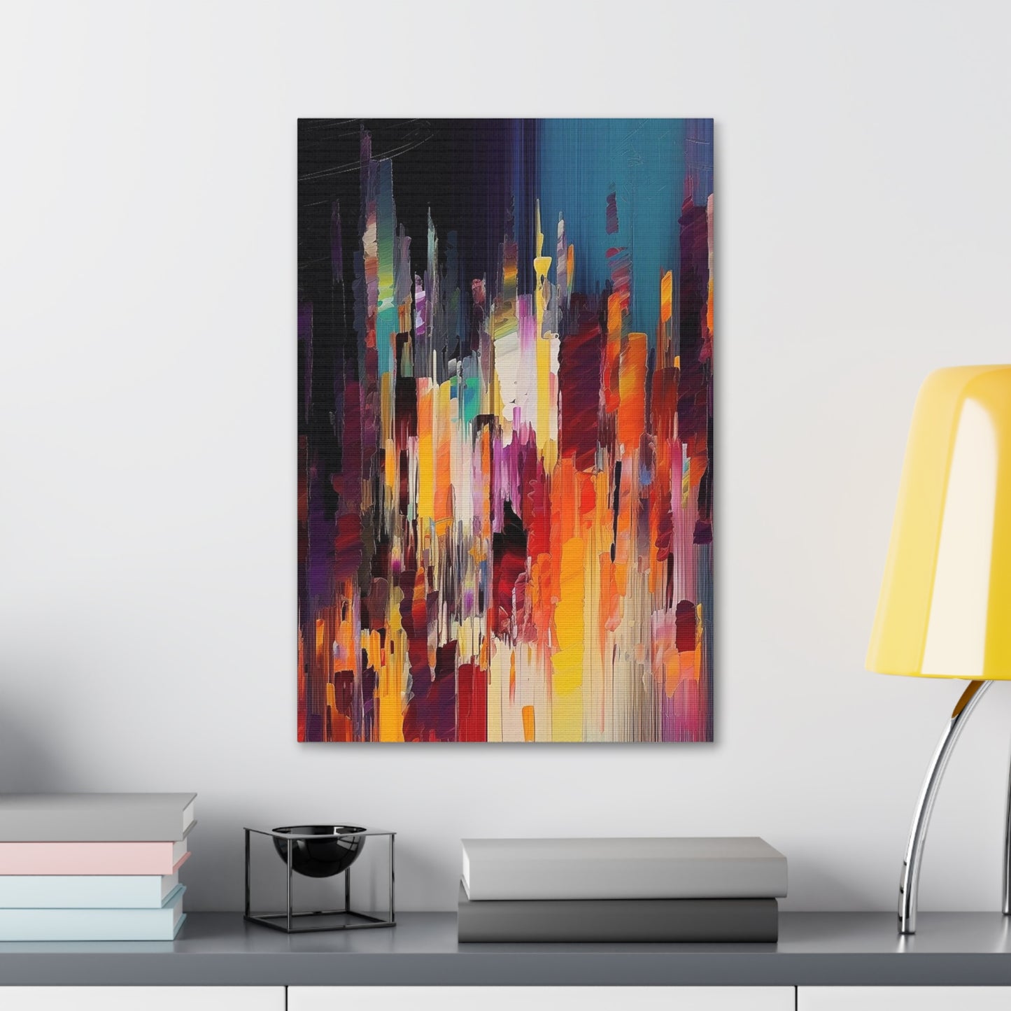 Rainbow Pixel Drip Abstract Painting Print.  Ai digital oil painting print meant to resemble a cross between abstract style and pixel art.